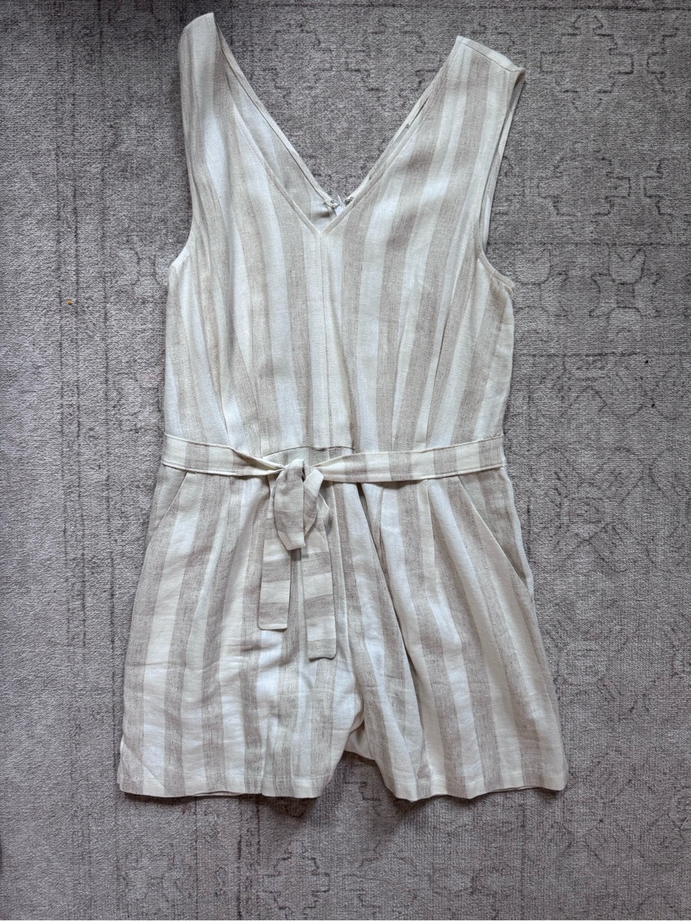 LOFT Striped Double V Linen Romper